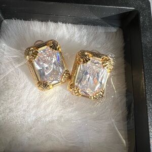 NEW - BOONEE Rectangle Gold Crystal Earrings